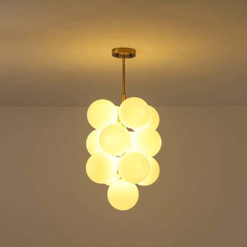 Classic Glam 13-Light White Frosted Grape Glass Stacked Chandelier - 15.7 in