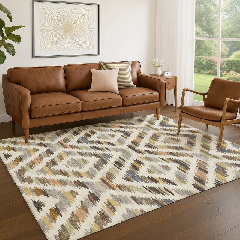 Machine Washable Indoor/ Outdoor Global Diamdon Chantille Rug