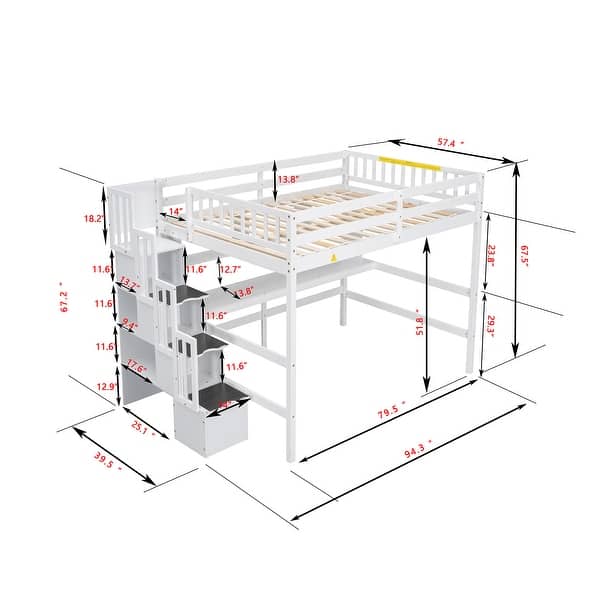 dimension image slide 1 of 2, Kid-Friendly Design Full Size Loft Bed with Desk and Drawers