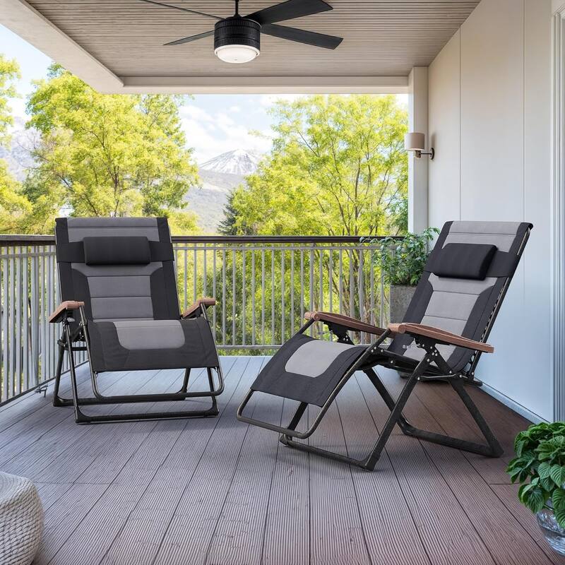 PURPLE LEAF Patio Chaise Lounge Outdoor Beach Pool Sunbathing Lawn Lounger Recliner Chair - Black&Grey,Extra Wide-Set of 2