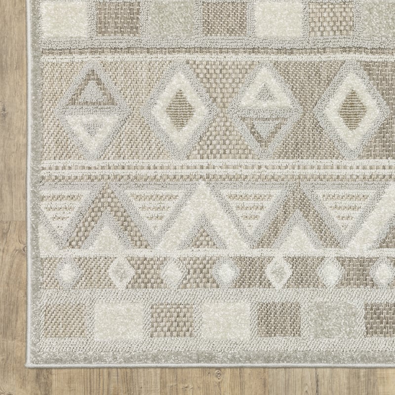 Style Haven Thassos Global Geometric Beige/ Grey Mixed Pile Area Rug
