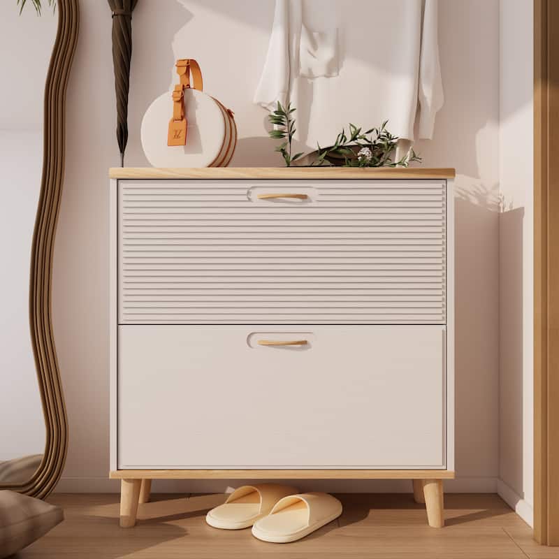 Shoes Storage Cabinet for Entryway,Narrow Shoe Rack Cabinet,Shoe Cabinet with 2 Flip Drawers,Freestanding Shoe Organizer