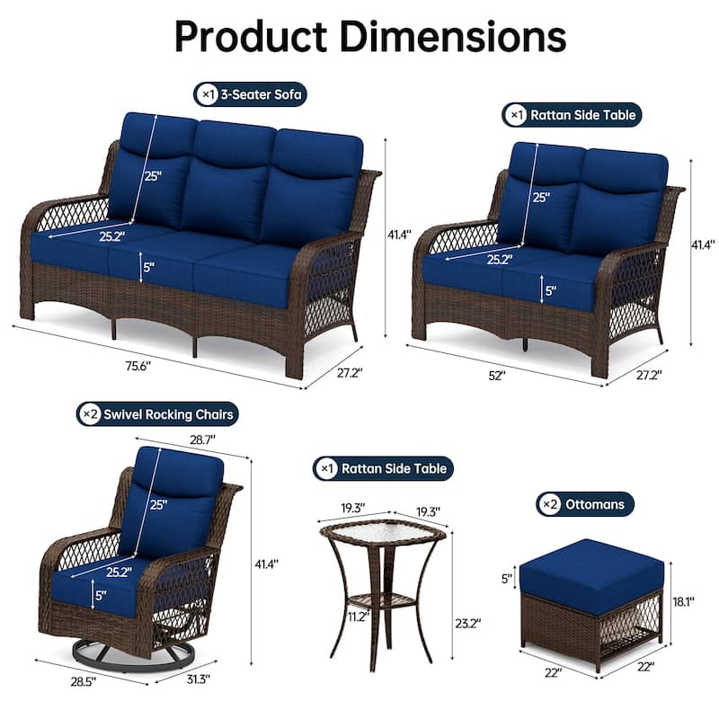 High Back Outdoor Swivel Rocker Patio Chairs Set of 2 with 5-Inch Thick Cushions and Side Table for Porch, Poolside