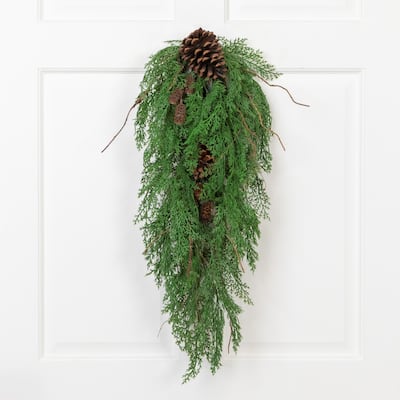 Pine Cone and Cedar Artificial Christmas Teardrop Swag - 26" - Unlit