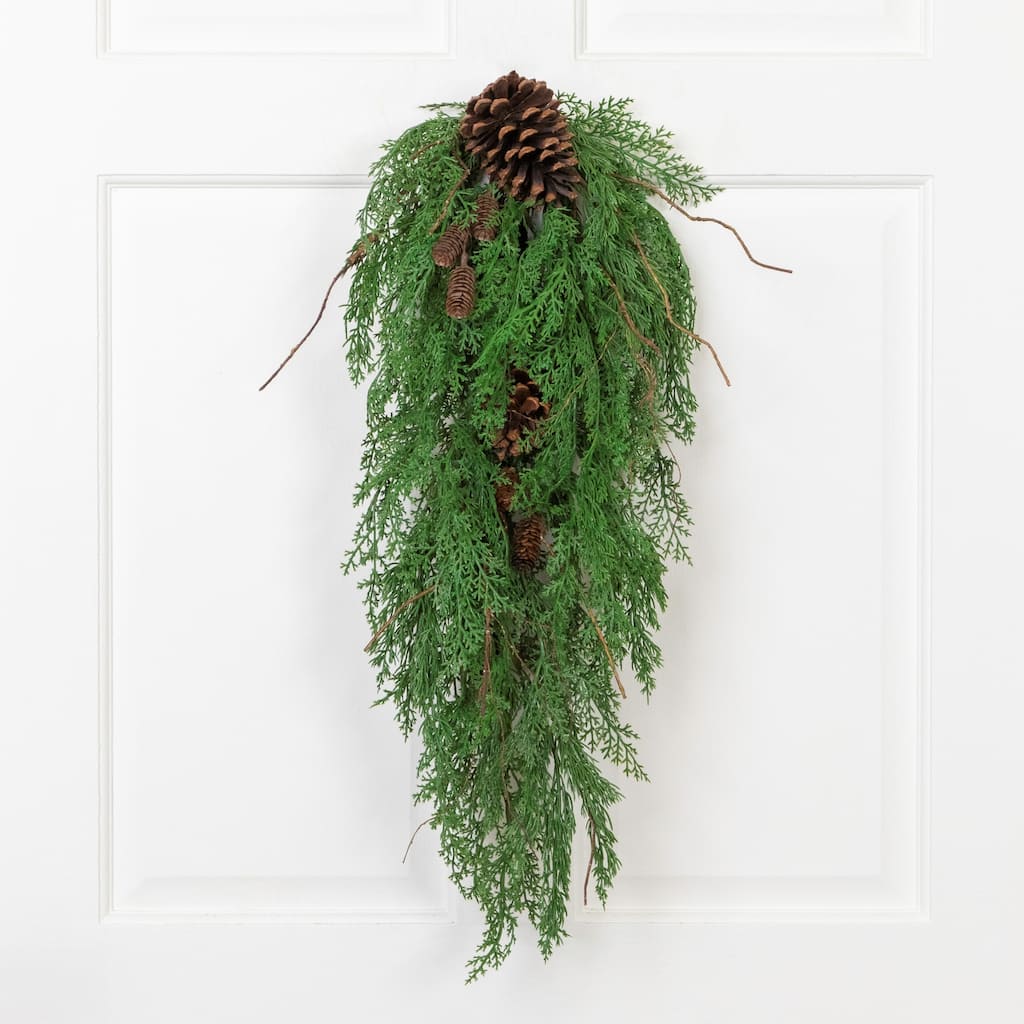 Pine Cone and Cedar Artificial Christmas Teardrop Swag - 26" - Unlit