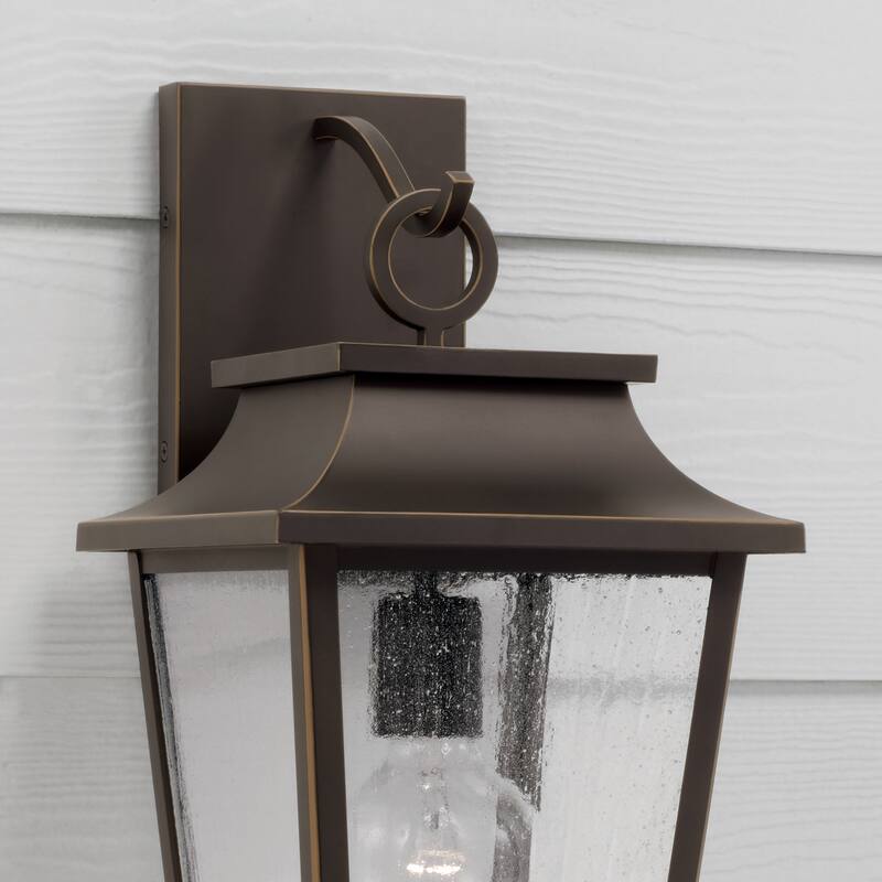 13"W x 24"H 4-Light Outdoor Tapered Wall Lantern in Oiled Bronze with Ripple Glass