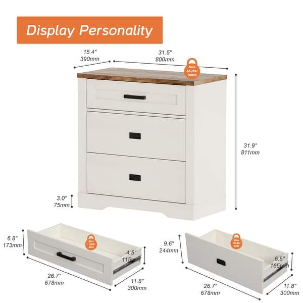 dimension image slide 6 of 12, WAMPAT Mid Century Modern Dresser, 31.9" Tall Storage Cabinet with Drawers