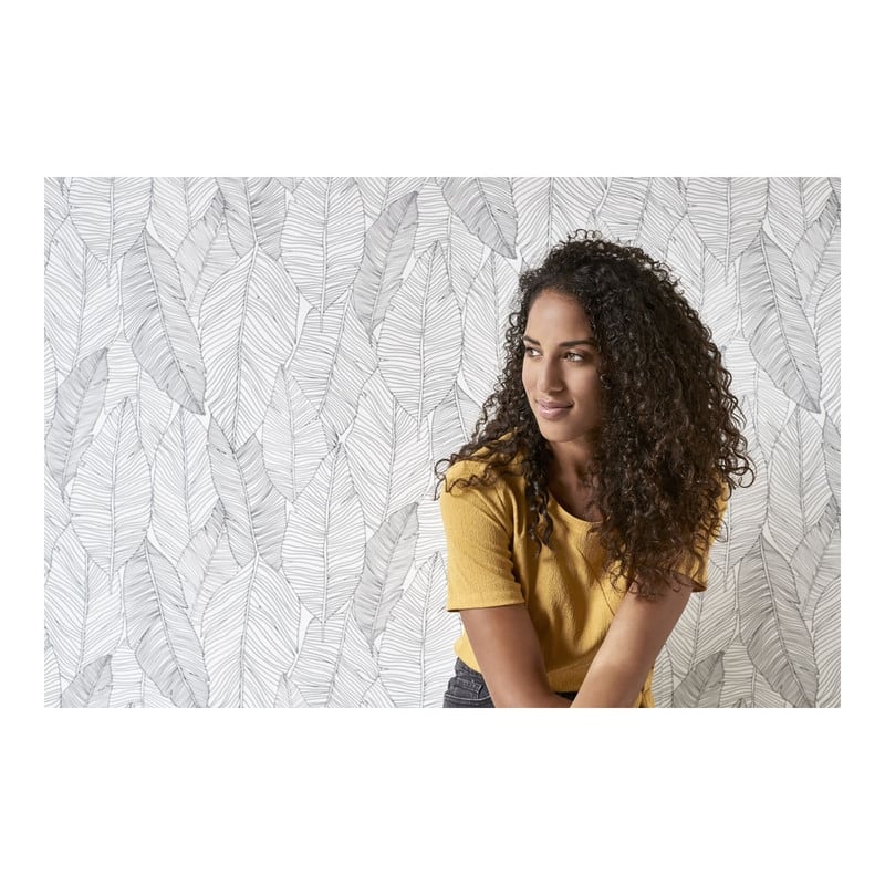 ESTA Home Thuy Grey Banana Leaves Wallpaper - 20.5 x 396 x 0.025