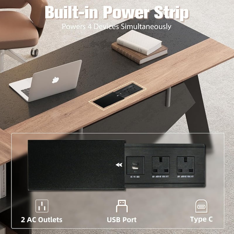 WESOME 63" Modern Executive Desk with 47" lateral File Cabinet, L-Shaped Desk with Storage Shelves and Doors