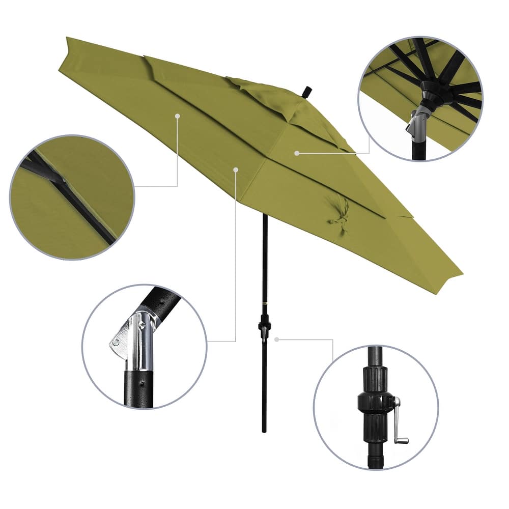 California Umbrella 11' Rd Golden State Series Patio Umbrella Black Aluminum Frame Crank Lift Collar Tilt Sunbrella