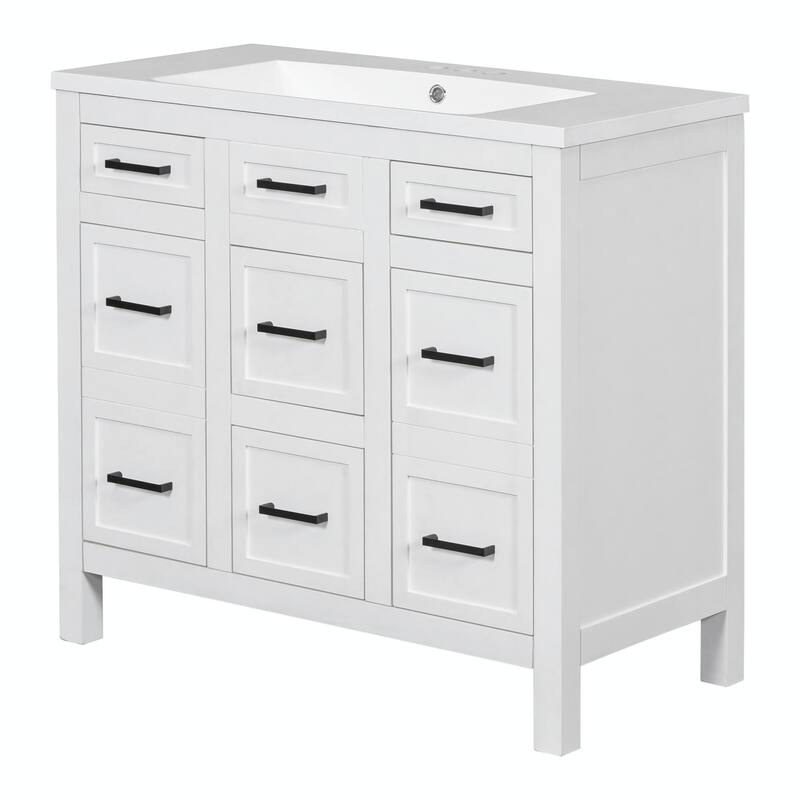 36" Bathroom Vanity with Integrated Resin Sink - 4 Drawers, 2 Doors
