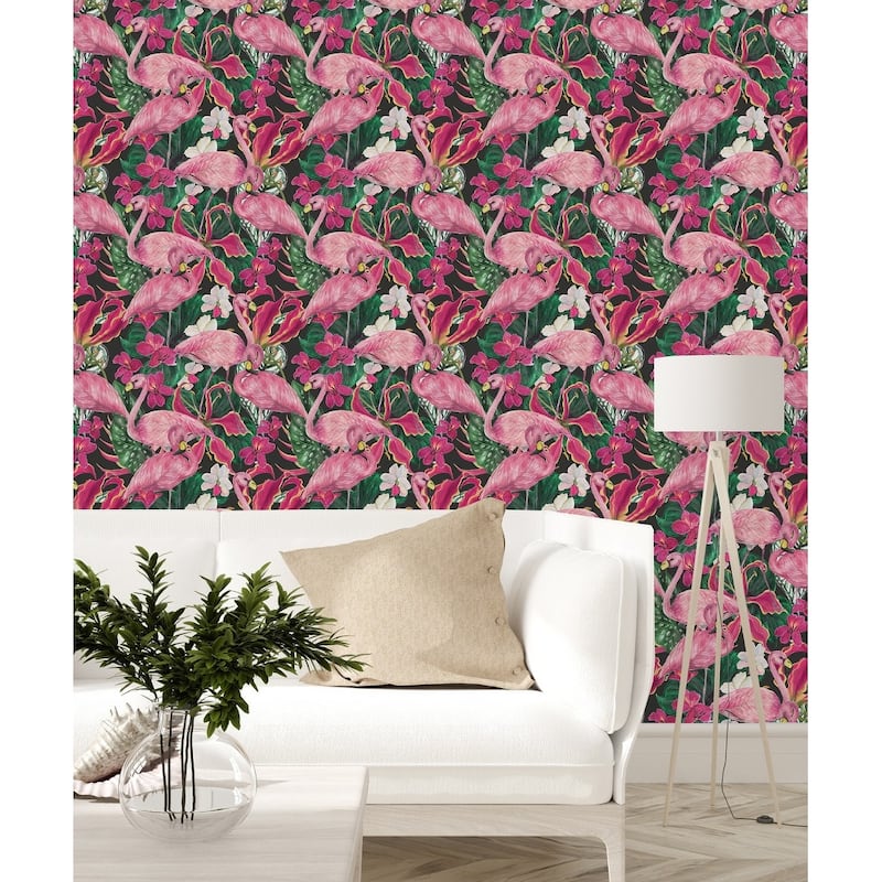 Pink Flamingos Wallpaper Peel and Stick and Prepasted Bed Bath
