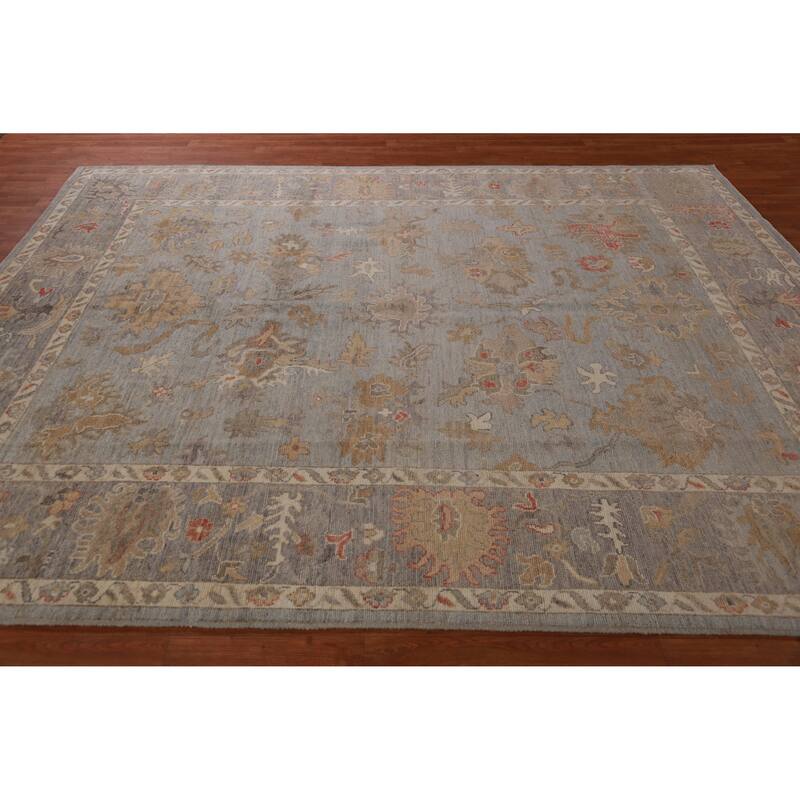 Hand Knotted Oriental 100% Wool Carpet Transitional All-Over Greys & Charcoal Oushak Area Rug - 9' 9'' X 7' 10''