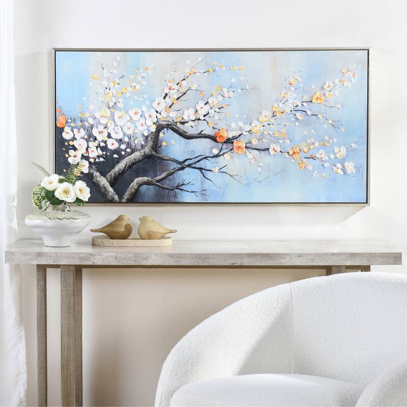 StyleCraft River Bloom Hand-Painted Framed Canvas Wall Art - 47" x 24"