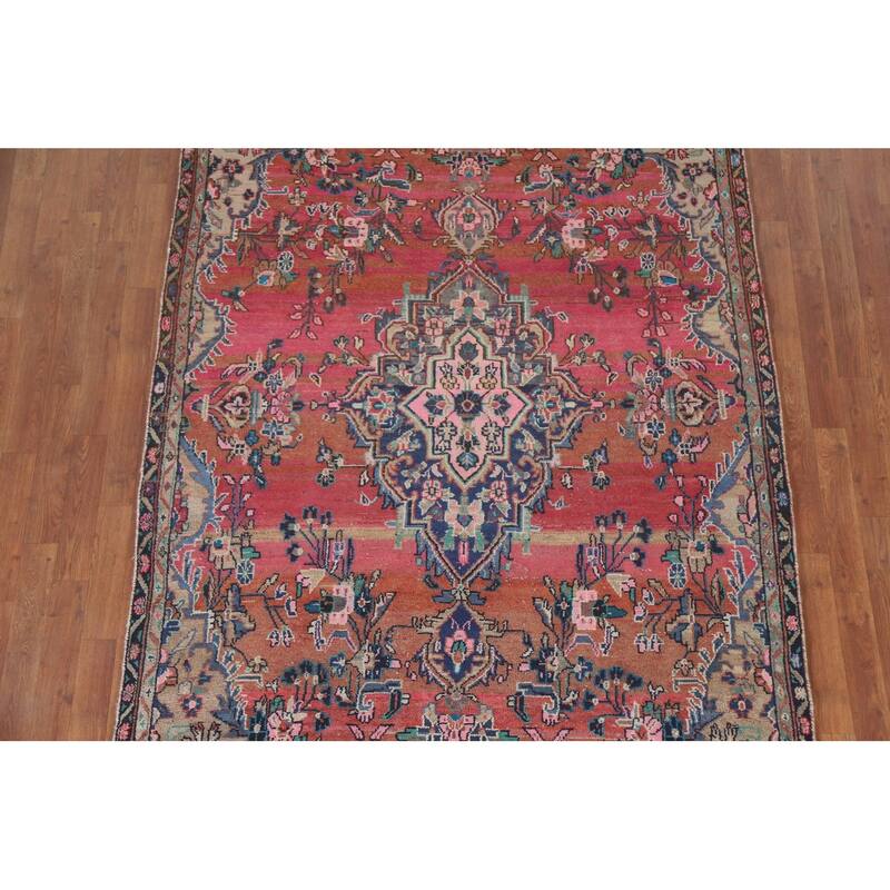 Hand Knotted Oriental 100% Wool Carpet Traditional Medallion Multi-Colored Hamedan Area Rug - 8' 9'' X 5' 4''