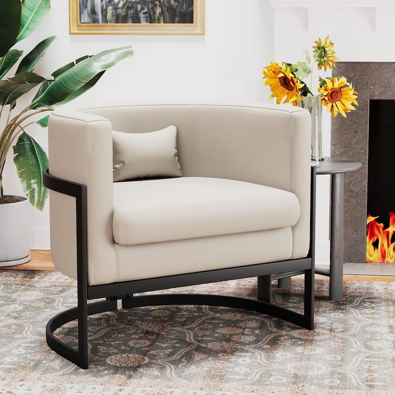 Accent Chair, Velvet Barrel Chair Modern Arm Chair for Living Room - Beige