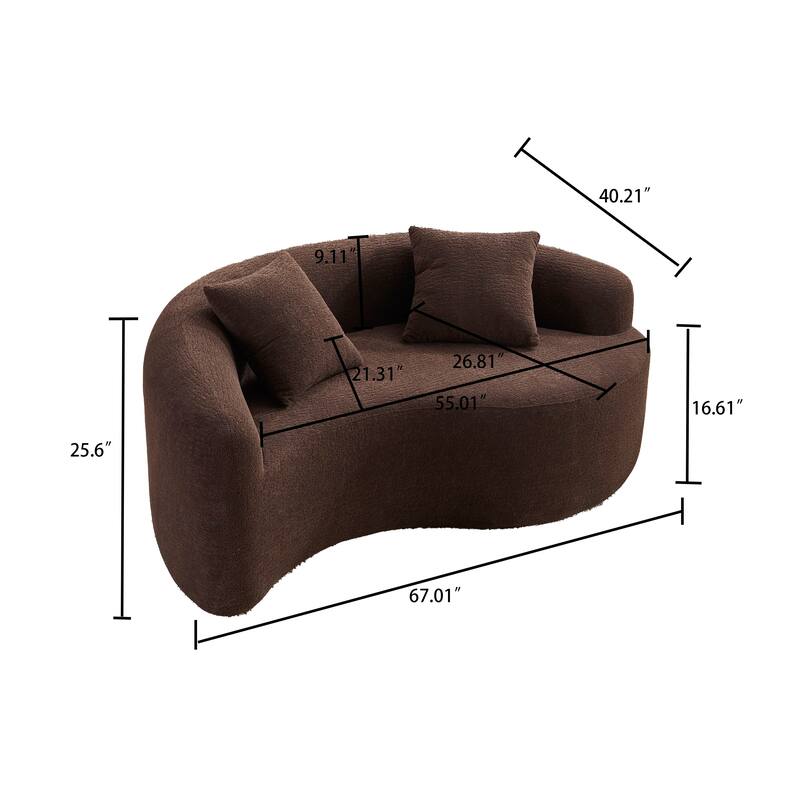 Modern 2-Seater Frame-Free Compressed Curved Chenille Upholstered Loveseat Sofa