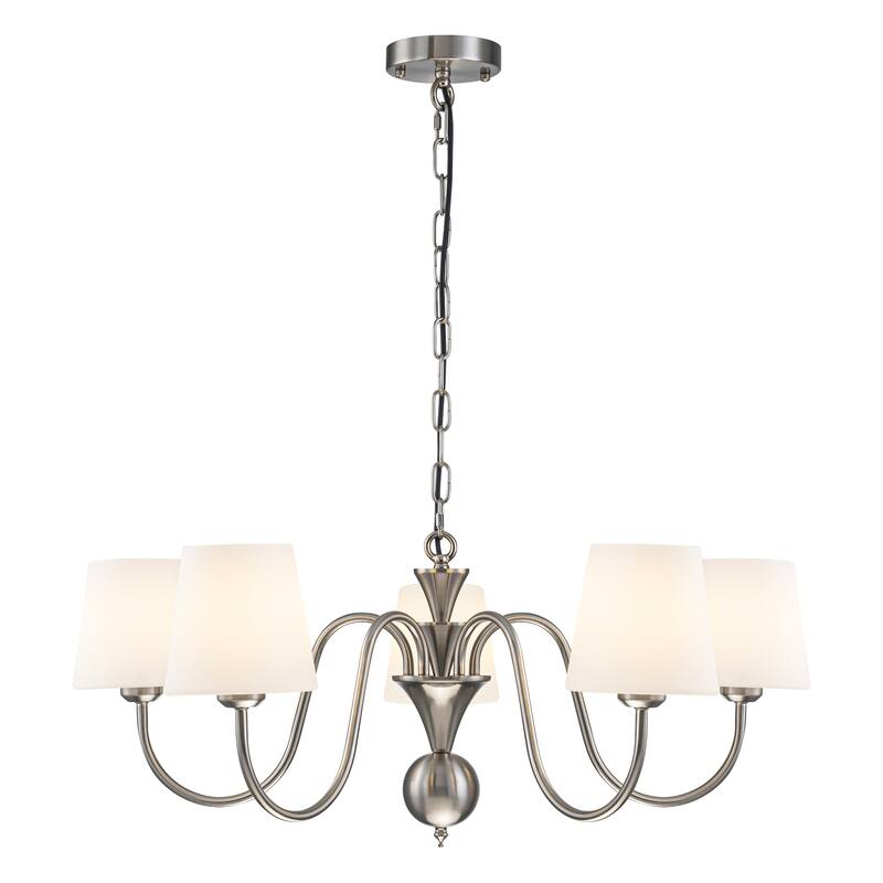 Starsky 5-Light Brushed Nickel with White Glass Shade Chandelier
