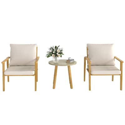3 Piece Cream White Outdoor Armchair Set with Table and Cushions - 26.8" W x 30.3" D x 30.3" H