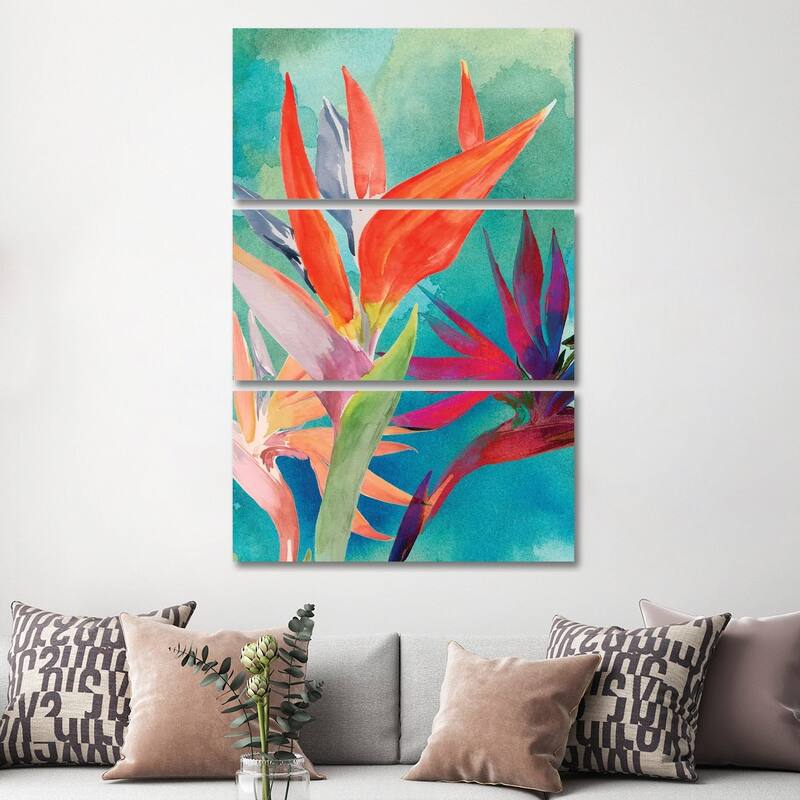 iCanvas "Vivid Birds of Paradise I" by Jennifer Paxton Parker 3-Piece Canvas Wall Art Set - 60x40x1.5