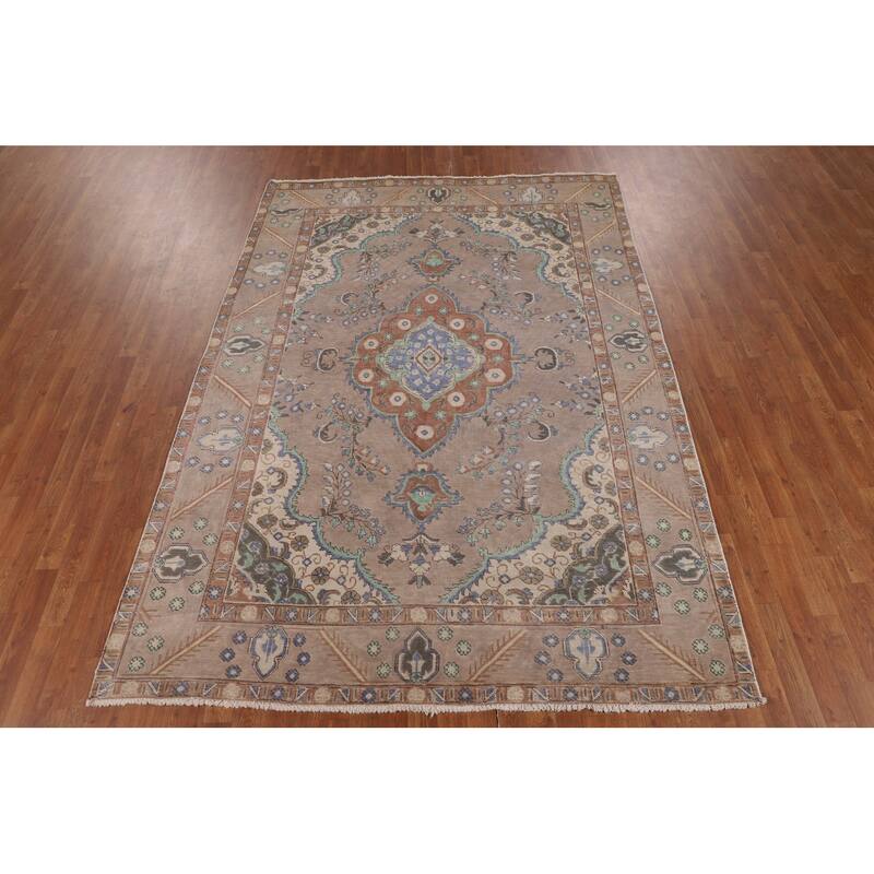 Overdyed Vintage Tabriz Persian Vintage Rug Hand-Knotted Wool Carpet - 6'5"x 9'1"
