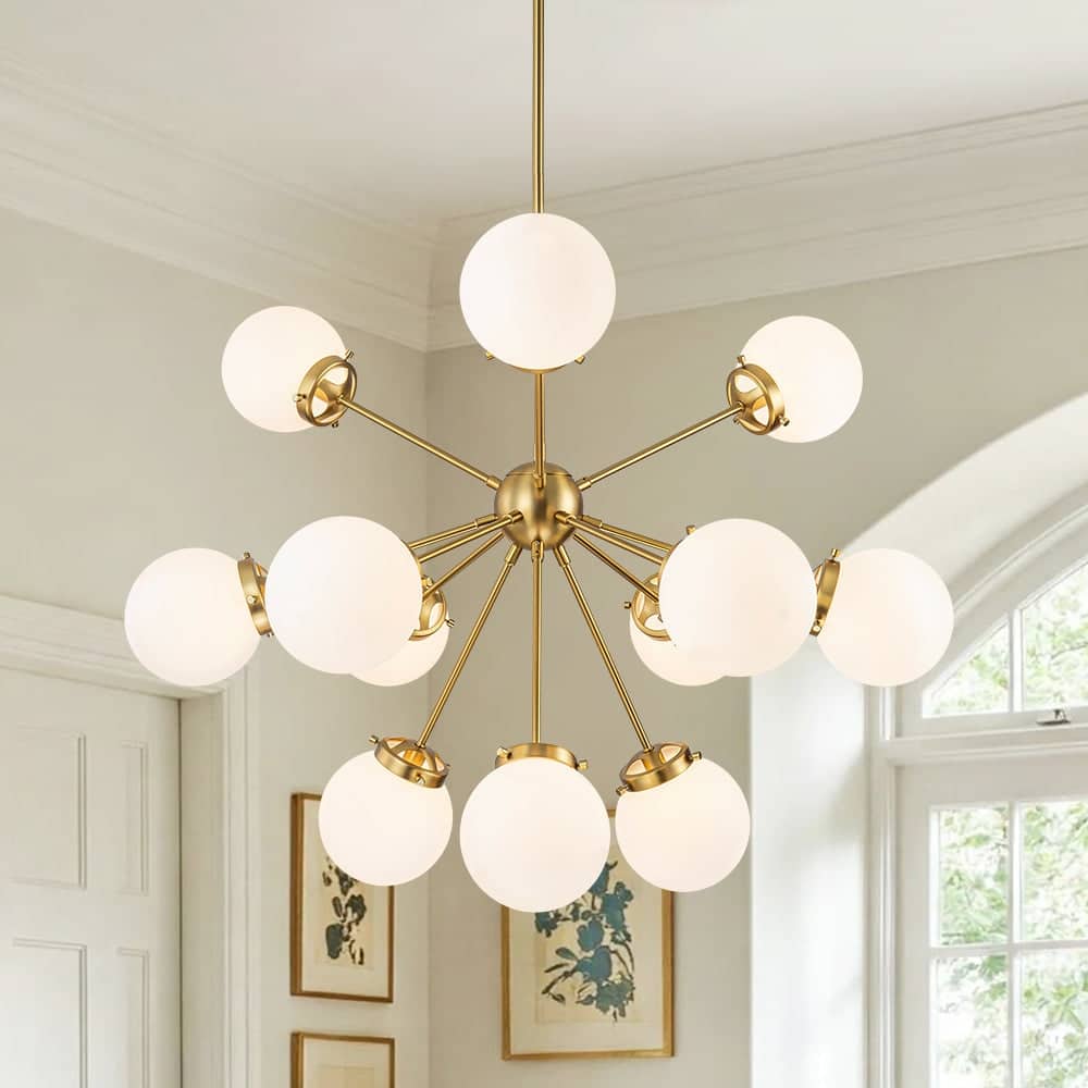 Glam 12-Light Frosted Glass Bubble Round Sputnik Chandelier 34in