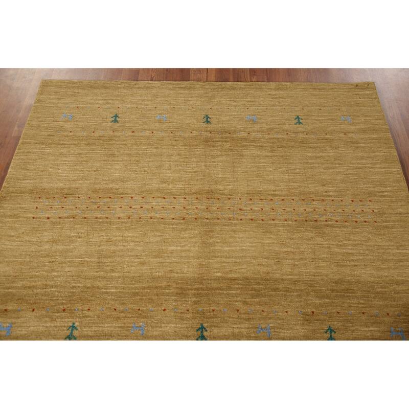 Tribal Gold Gabbeh Oriental Area Rug Handmade Wool Carpet - 5'3"x 7'8"