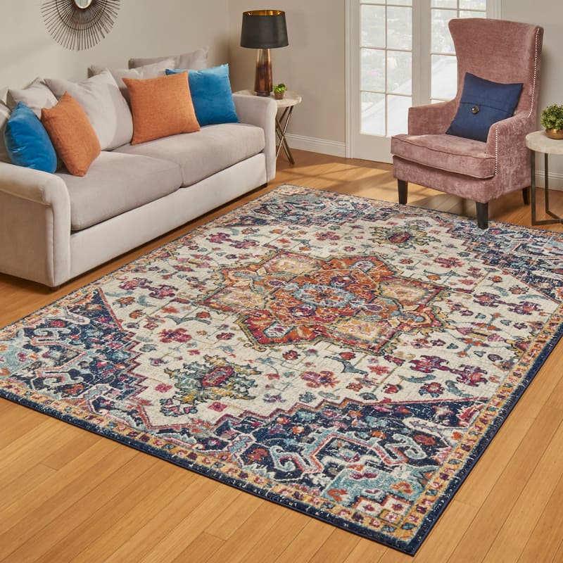 Gertmenian Davos Tyrella Transitional Bohemian Medallion Multi-Colored Narrow Border Area Rug - 7'10 x 10'