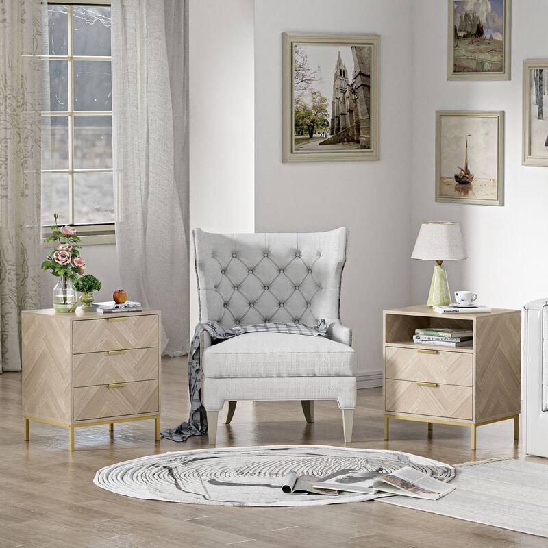 Anmytek Mid-Century 2 Drawer Nightstand Wood Grain Bedside Table Side Table with Open Shelf