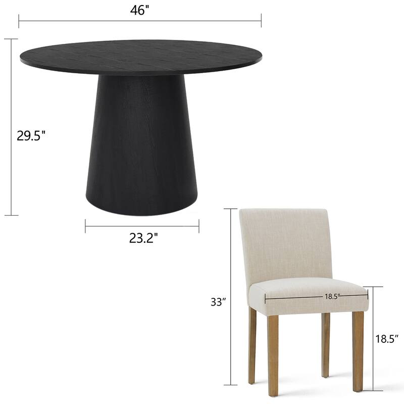 Round 46" Pedestal Dining Table Set with Upholstered Chairs for 4