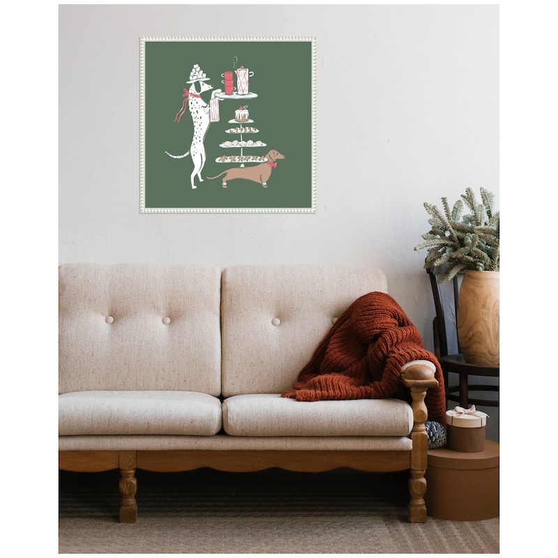Kate and Laurel Sylvie Beaded Cocoa and Cookies Dogs Framed Canvas by Krissy Mast