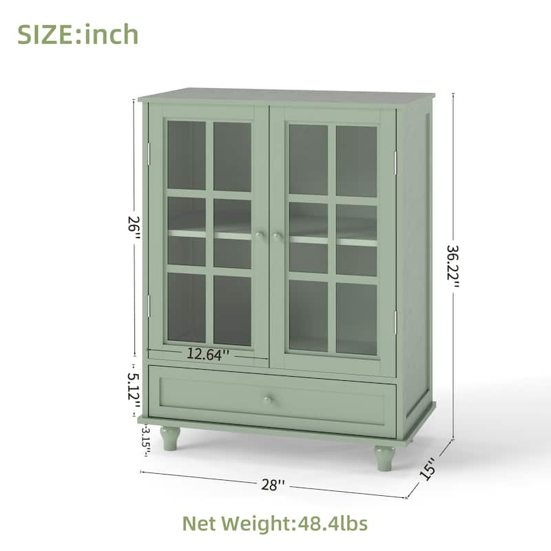 Accent Small Buffet Cabinet with Storage, Buffet Sideboard with Glass Doors and Drawer, Coffee Bar Cabinet with Adjustable Shelf