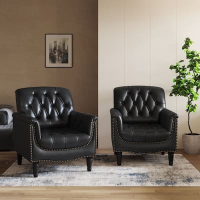 Modern Tufted Accent Armchair with Nailhead Trim Set of 2