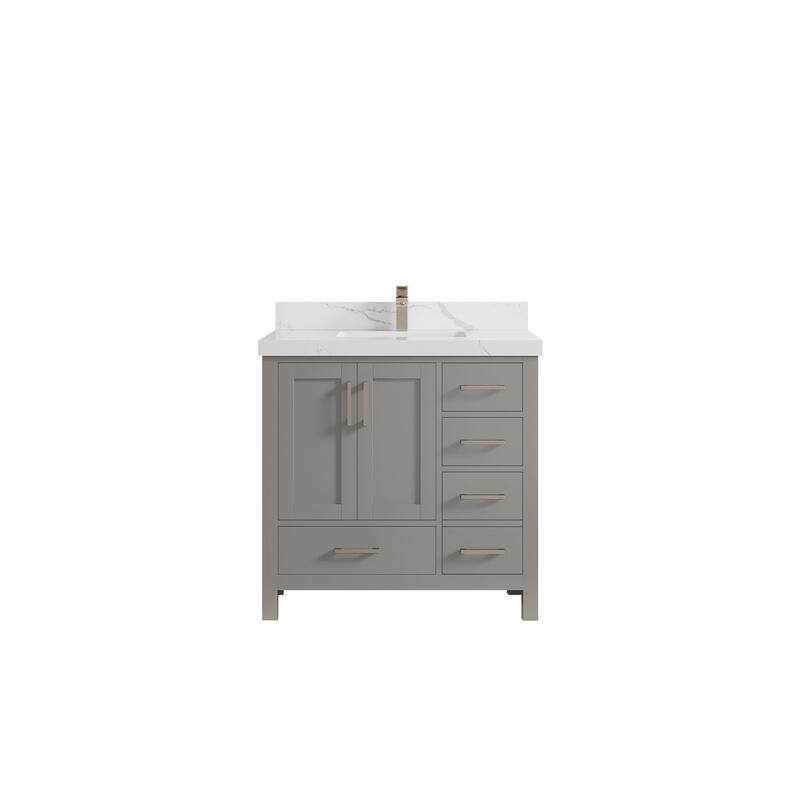 Willow Collections 36 in. W x 22 in. D Malibu Center Sink Left Bathroom Vanity with Countertop - 2" Calacatta Laza - Elephant Skin Gray