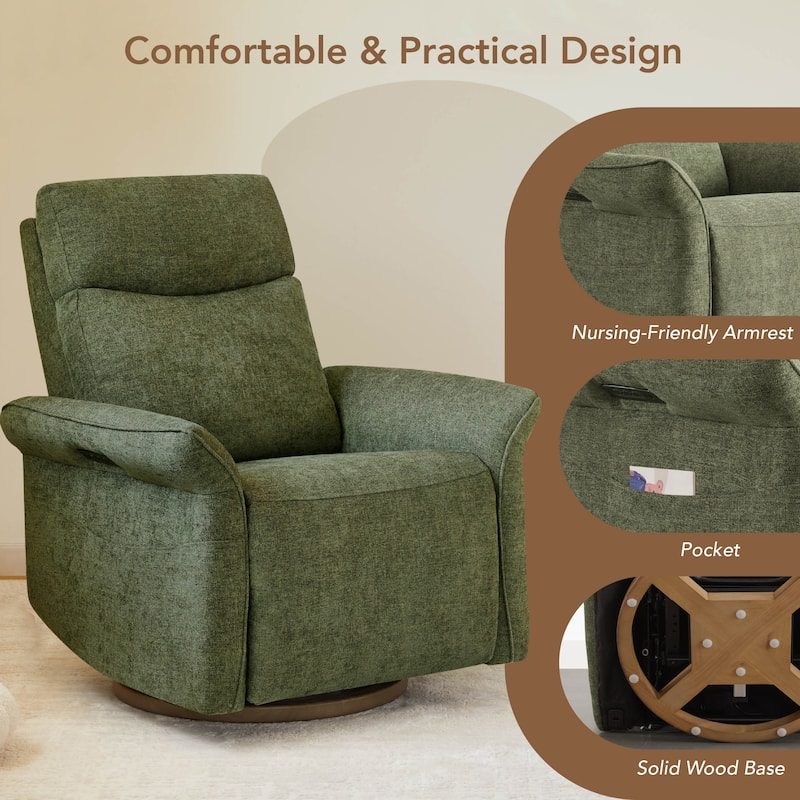 Spruce & Spring Power Swivel Recliner Chair Triple-Motor Nursery Glider