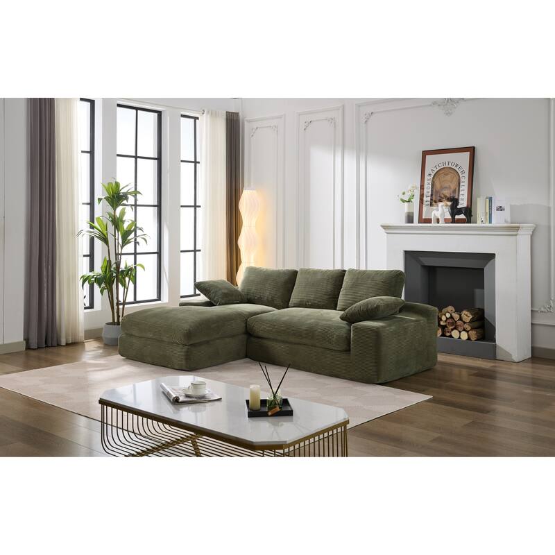 Modern L Shaped Modula Sectional Sofa with Corduroy Cushions for Living Room or Guest Room, No Assembly