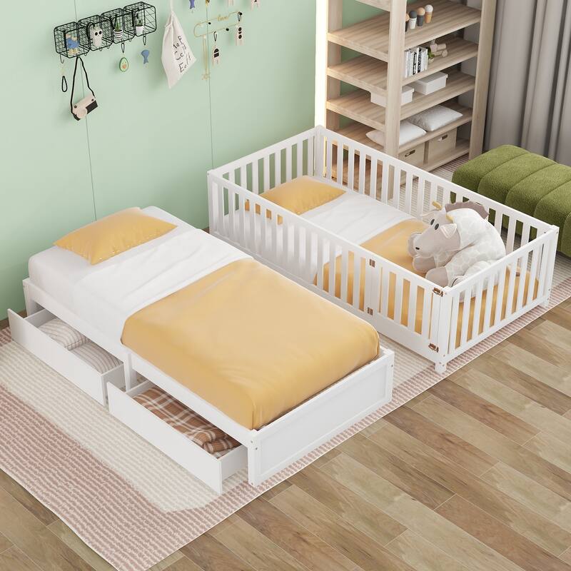 Wood Floor Bed Daybed Bed Frame with 2 Drawers
