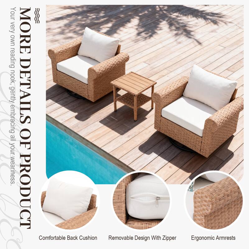 Outdoor 3-Pieces Swivel PE Rattan Patio Conversation Set