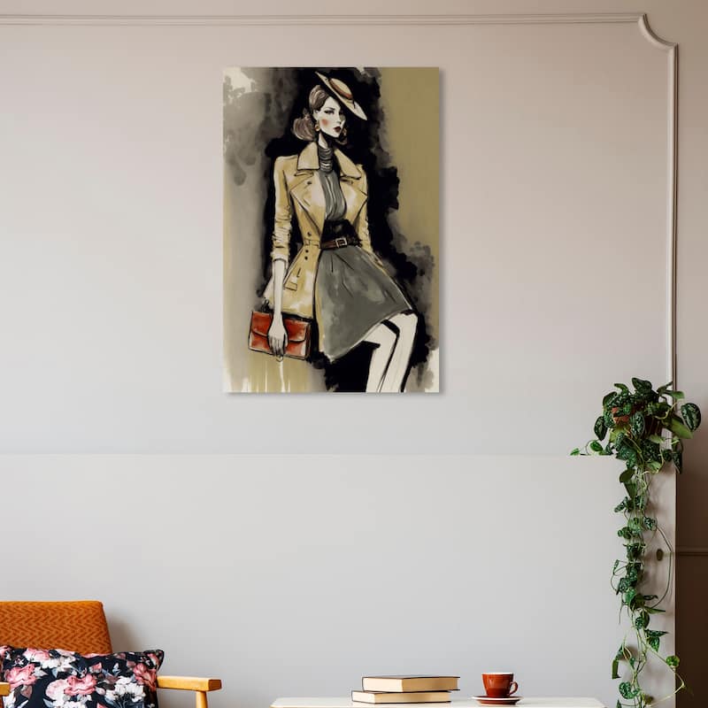 Wynwood Studio Fashion and Glam Lady Lady Brown and Beige Modern & Contemporary Wall Art Canvas Print - 30 x 20