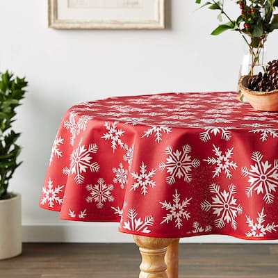 Violet Linen Decorative Christmas Snowflakes Pattern Red Tablecloth