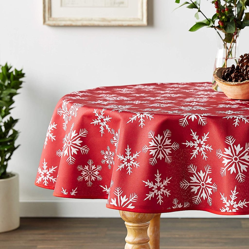 Violet Linen European Seasonal Christmas Holiday Snowflakes Pattern Red Tablecloth