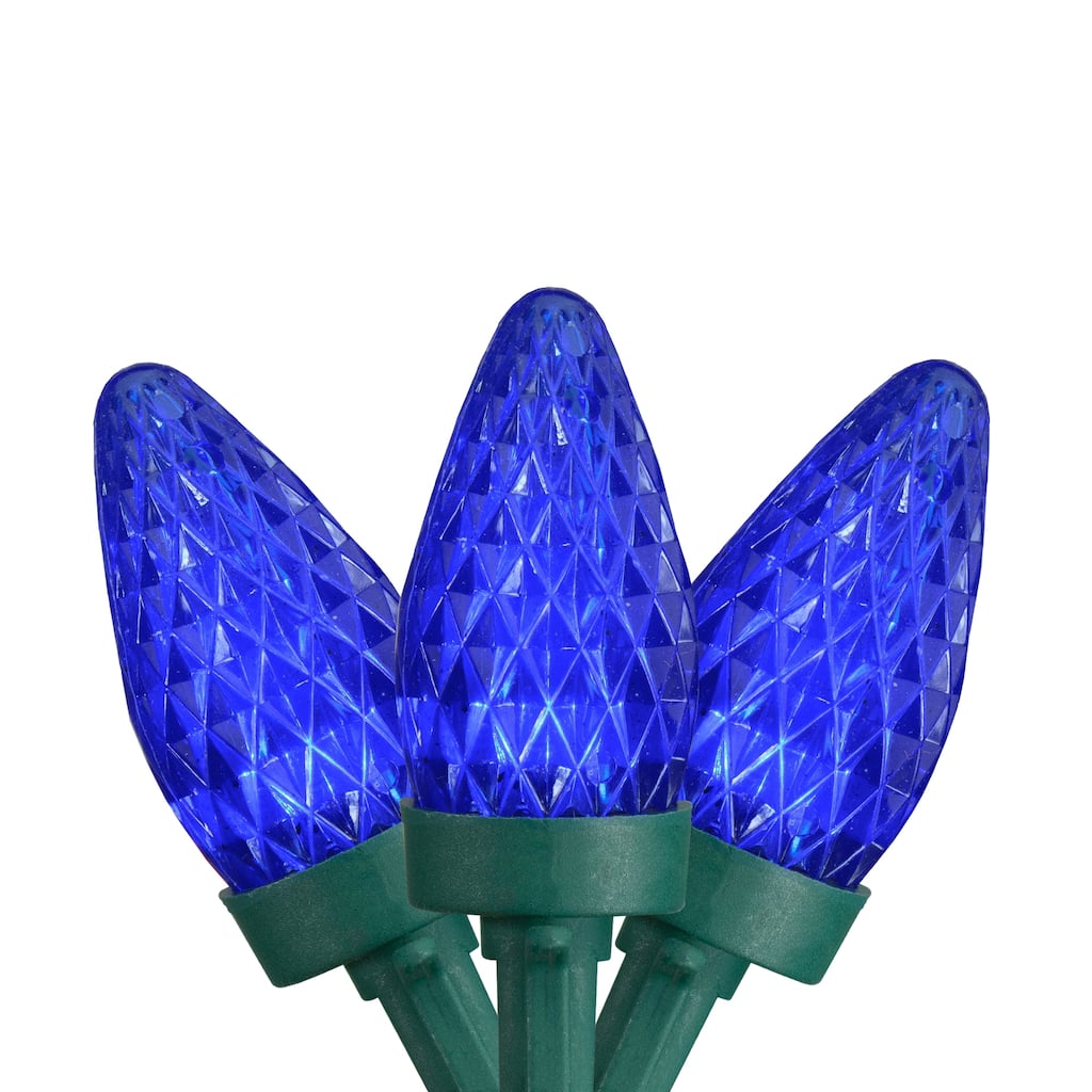 50ct Faceted Blue LED C7 Christmas Lights 20.25ft Green Wire - 20.25'