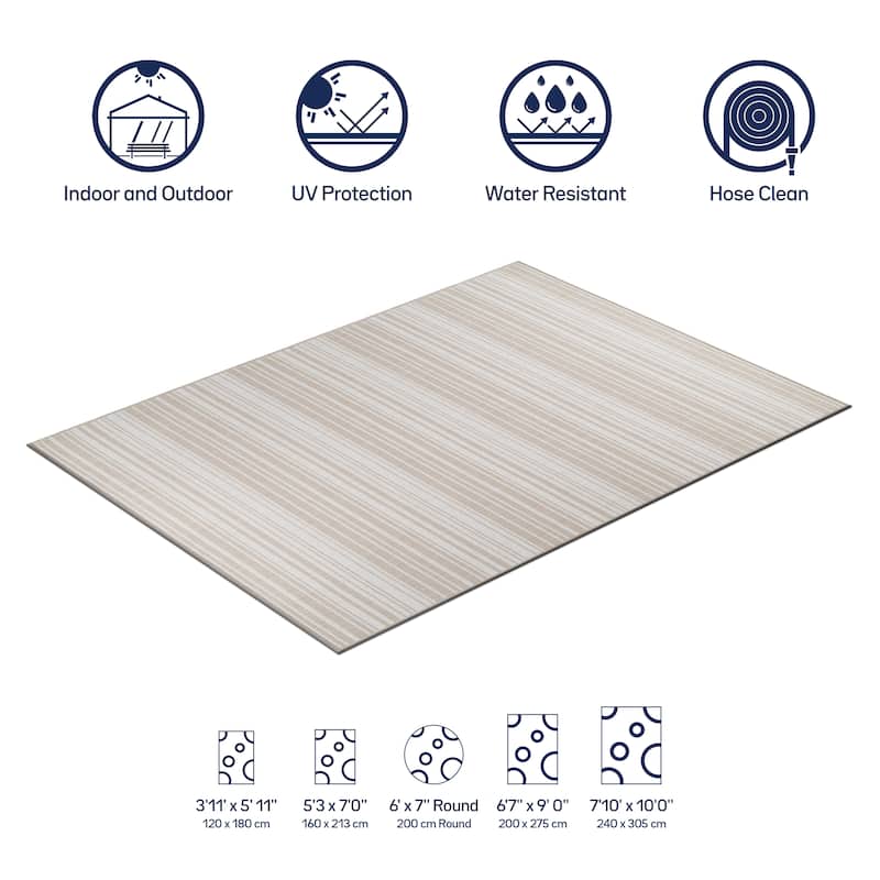 Beverly Rug Beige Striped Indoor Outdoor Rug, Outside Carpet for Patio, Deck, Porch