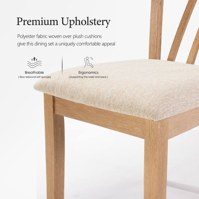 Modern 7-Piece Dining Table Set with 6 Wooden Chairs, 60" Rectangular Oak Table, Solid Wood Kitchen & Dining Room Furniture