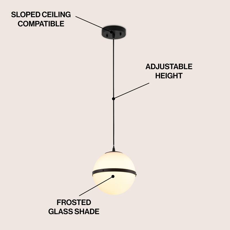 Porter 8" Modern Minimalist Globe LED Pendant Light, By JONATHAN Y