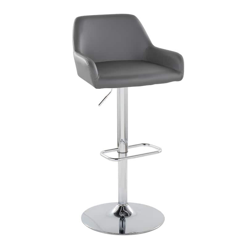 Porch & Den Galotti Adjustable Bar Stool with Rounded Rectangle Footrest (Set of 2) - Grey Faux Leather/Chrome Metal