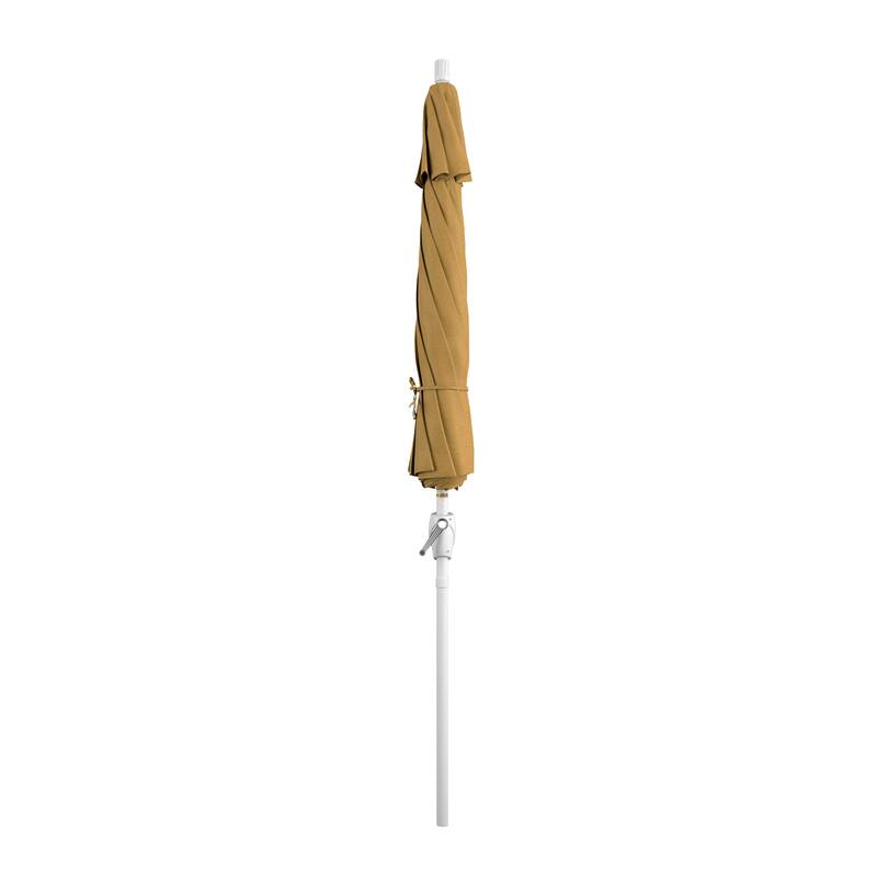 California Umbrella 9' Round Crank Lift Push Button Tilt White Aluminum Patio Umbrella Sunbrella