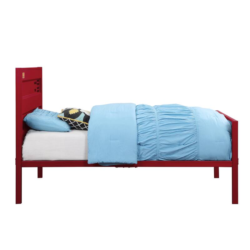 Modern Industrial Red Twin Bed with Panel Headboard