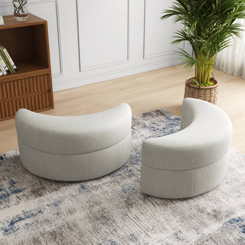 Moon Crescent Chenille Boucle Upholstered Ottoman Set of 2