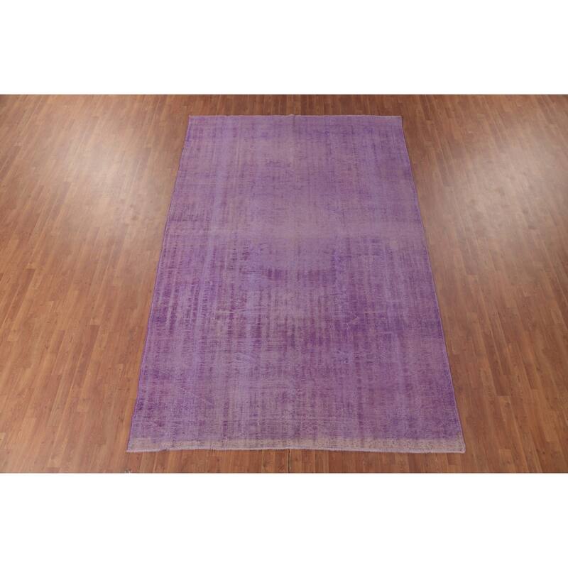 Purple Anatolian Turkish Vintage Area Rug Hand-Knotted Wool Carpet - 7'4" x 11'1"